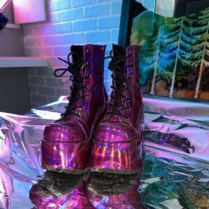 Demonia Holographic Purple Platform Boots